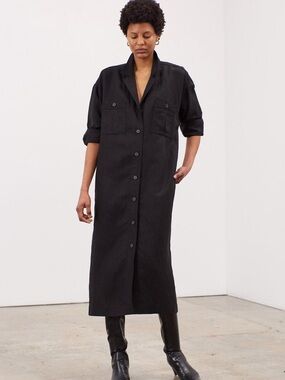 MARA HOFFMAN - Black Button-Front Midi Dress